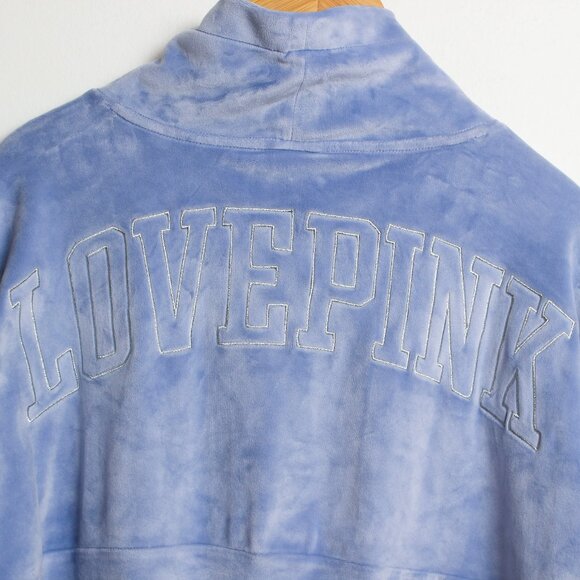 Pink Victorias Secret Velour Varsity Cowl Neck Sweatshirt Womens Small Blue - Picture 7 of 7